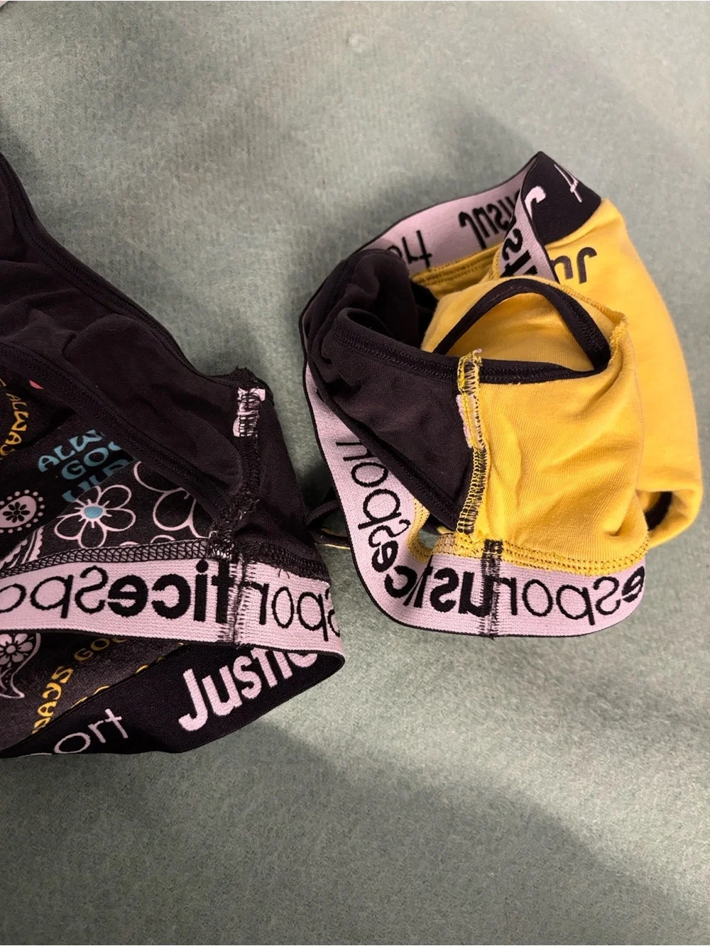 Justice Sport Girls' Yellow Daisy & Black Patterned Active Sports Bras - 2-Pack